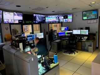 Entire Public Safety Communications Office with monitors